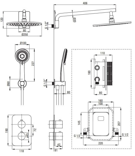 Zestaw prysznicowy podtynkowy z BOXem termostatycznym titanium Deante