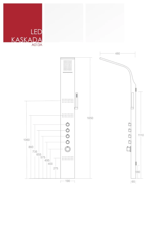 Corsan led kaskada a013a gwiezdna szarość z oświetleniem i termostatem