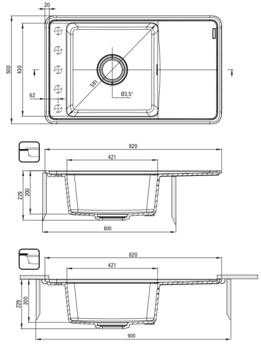 Zlewozmywak granitowy 1-komorowy z ociekaczem alabaster Momi Deante