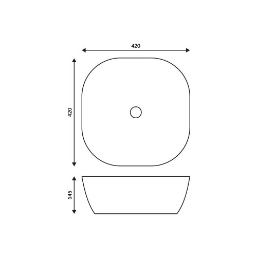 Umywalka nablatowa corsan kwadratowa 420x420x145 mm z korkiem klik-klak złotym