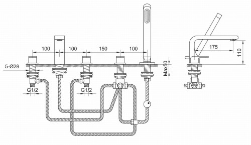 Bateria wannowa 5-otworowa Saxo KOHLMAN QB242S