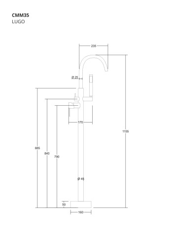 Bateria wannowa wolnostojąca corsan cmm35ch chromowana