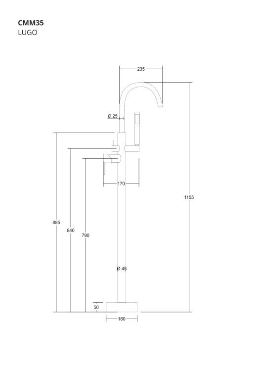 Bateria wannowa wolnostojąca corsan cmm35ch chromowana