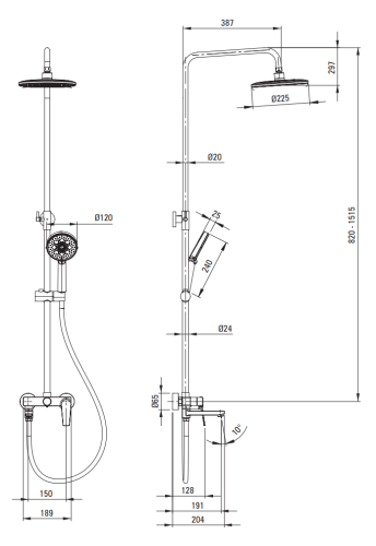 Deszczownica z baterią mieszaczową chrom Ivo Deante