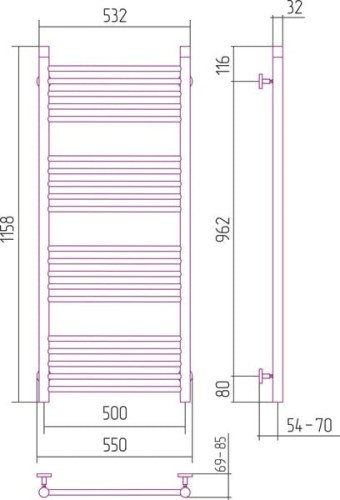 Grzejnik łazienkowy Sunerzha Bohemia 120x50cm stal polerowana