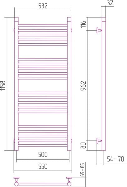 Grzejnik łazienkowy Sunerzha Bohemia 120x50cm stal polerowana