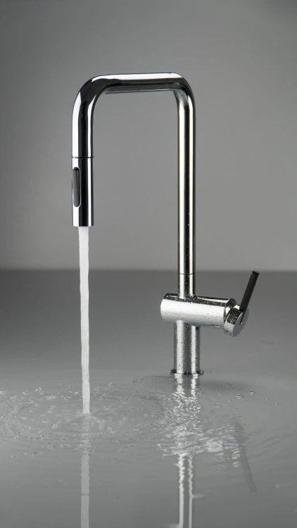 Bateria kuchenna z wyciąganą wylewką chrom Momi Deante