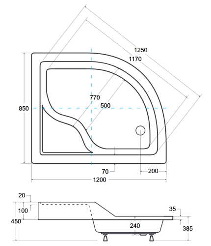 Brodzik asymetryczny prawy Besco MAXI-PMD 120x85x24