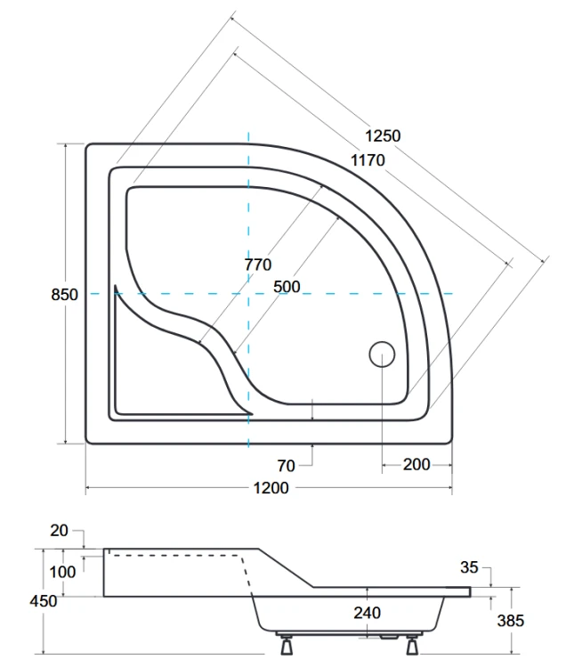 Brodzik asymetryczny prawy Besco MAXI-PMD 120x85x24