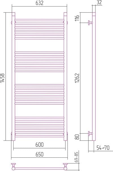 Grzejnik łazienkowy Sunerzha Bohemia 150x60cm stal polerowana