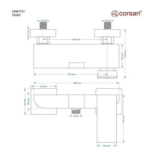 Bateria prysznicowa ścienna corsan trino cmb7151ch z zestawem natryskowym