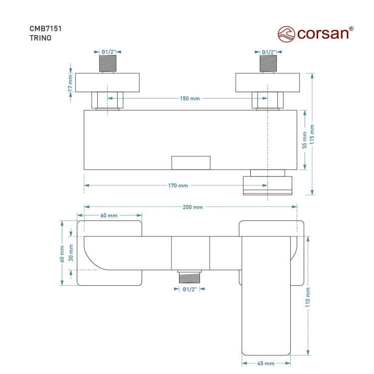 Bateria prysznicowa ścienna corsan trino cmb7151ch z zestawem natryskowym