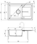 Zlewozmywak granitowy 1-komorowy z ociekaczem Leda Deante szary metalik