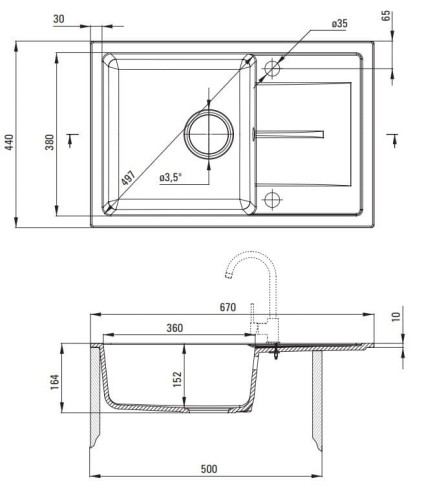 Zlewozmywak granitowy 1-komorowy z ociekaczem Leda Deante szary metalik