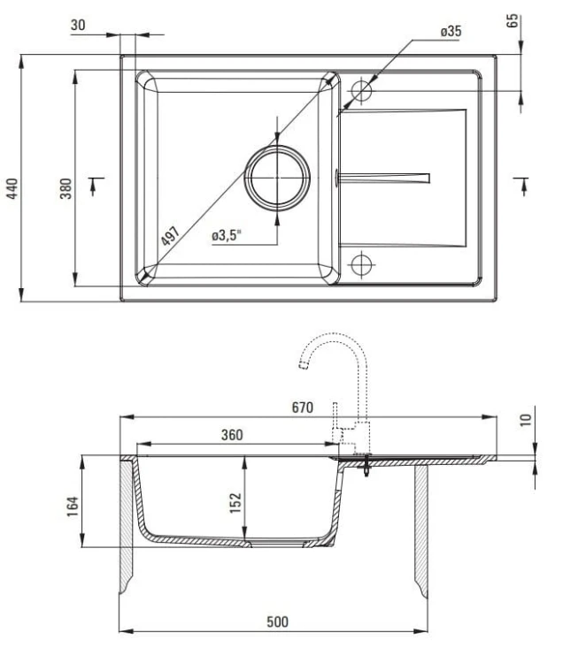 Zlewozmywak granitowy 1-komorowy z ociekaczem Leda Deante szary metalik