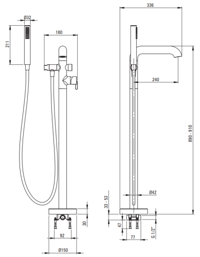 Bateria wannowa wolnostojąca brąz szczotkowany Silia Deante