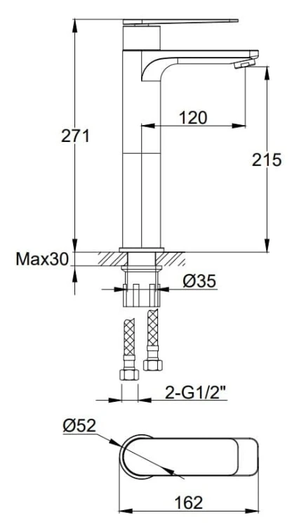 Bateria umywalkowa stojąca wysoka Wexpo KOHLMAN QB170W