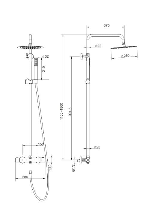 Kolumna prysznicowa lugo cmn01tbsl deszczownica 25cm termostat stal szczotkowana