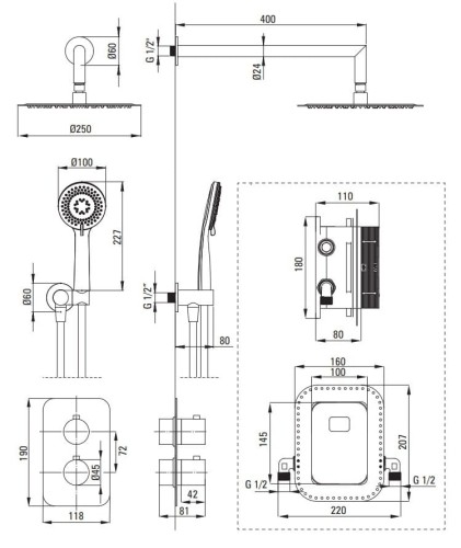 Zestaw prysznicowy z BOXem termostatycznym Deante stal szczotkowana