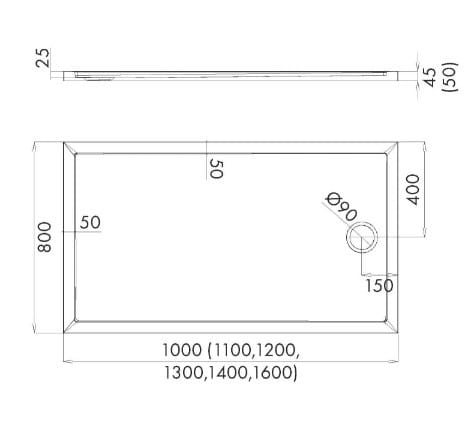 Brodzik prostokątny Sharper 70x140 Schedpol Schedline, biały - odpływ krótszy bok