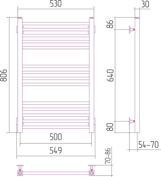 Grzejnik łazienkowy Sunerzha Modus 80x50cm stal polerowana