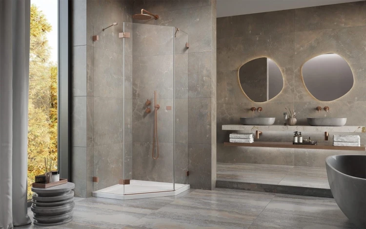 Kabina pięciokątna Essenza Pro 8 Brushed Copper PTJ Radaway lewa