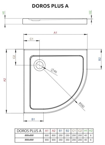 Brodzik półokrągły Radaway Doros Plus A 90x90