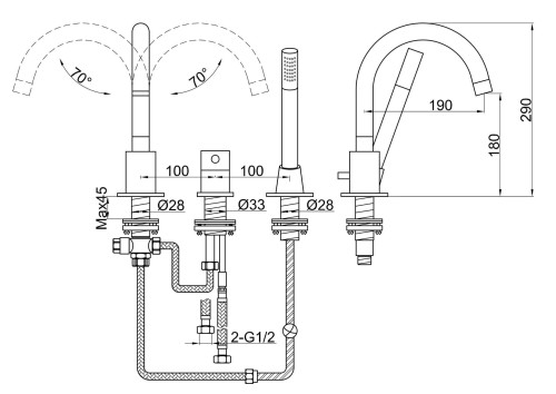 Bateria wannowa 3-otworowa Roxin Black KOHLMAN QB241RB czarna