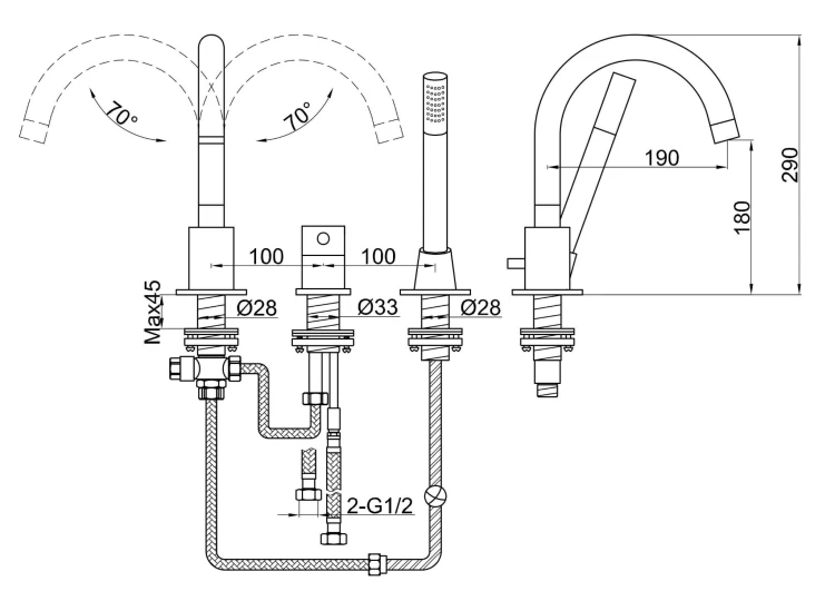 Bateria wannowa 3-otworowa Roxin Black KOHLMAN QB241RB czarna