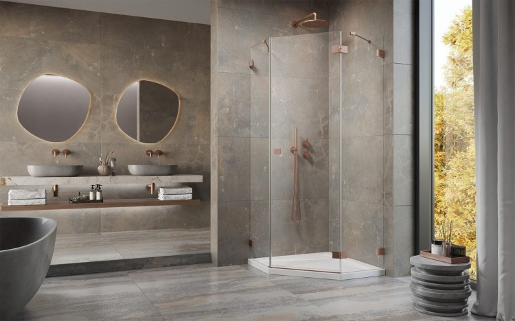 Kabina pięciokątna Essenza Pro 8 Brushed Copper PTJ Radaway prawa