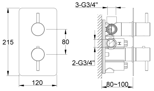 Bateria wannowa podtynkowa termostatyczna Axel KOHLMAN QW433A