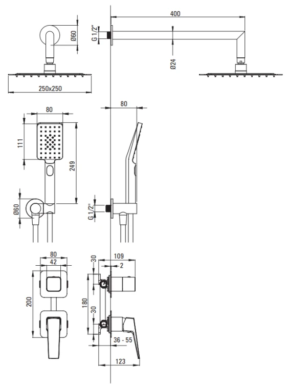 Zestaw prysznicowy podtynkowy titanium Blur Deante