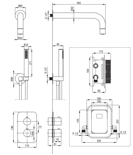 Zestaw prysznicowy podtynkowy z BOXem termostatycznym bianco Deante
