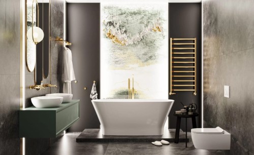 Grzejnik łazienkowy Aurum złoty 76x40 Luxrad + zawory