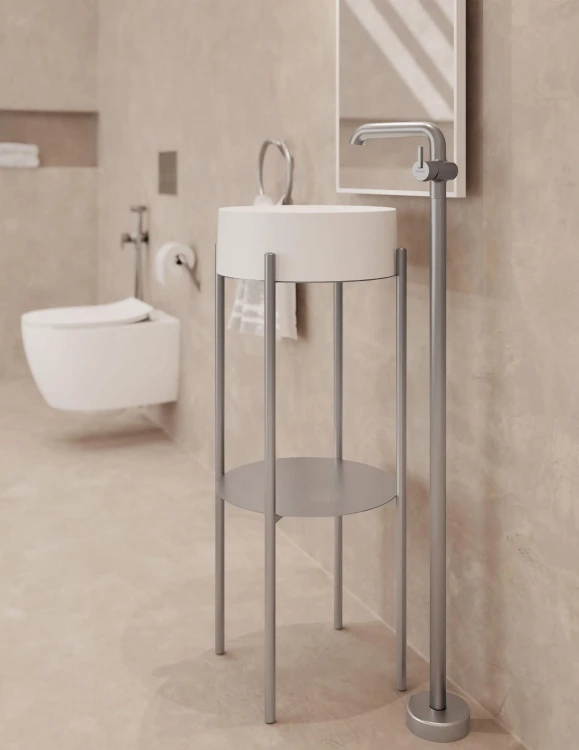 Bateria umywalkowa wolnostojąca Silia Deante stal szczotkowana