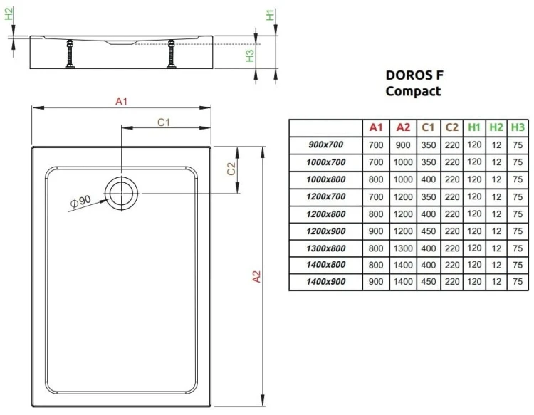 Brodzik prostokątny Radaway Doros F Compact 130x80