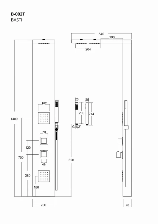 Panel prysznicowy corsan basti b-002tbl bambusowy z czarnym wykończeniem i termostatem