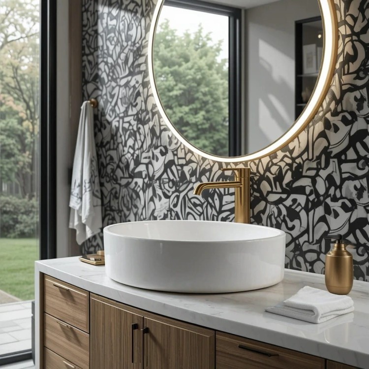 Umywalka nablatowa lugo okrągła 360x120 mm z korkiem czarnym