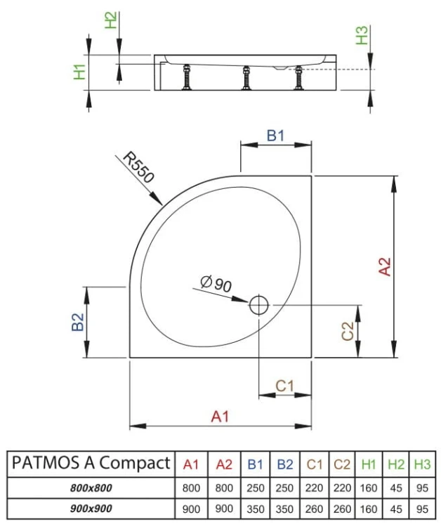 Brodzik półokrągły Radaway Patmos A Compact 80x80