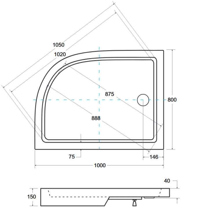 Brodzik asymetryczny kompaktowy lewy Besco SATURN-PMD 100x80x4