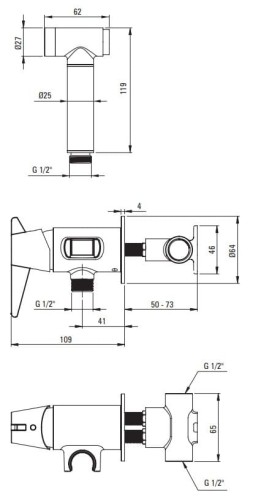 Bateria bidetowa podtynkowa ze słuchawką bidetta nero Temisto Deante