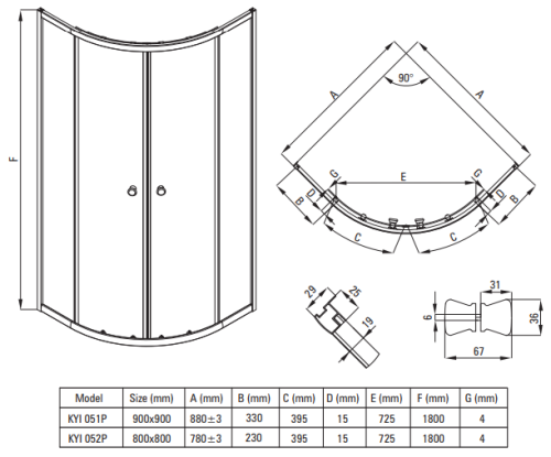 Kabina prysznicowa półokrągła z brodzikiem 90x90x185 Cilantro Deante