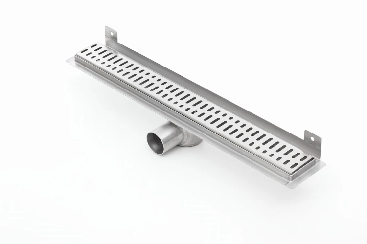 Odpływ liniowy ścienny z flanszą i metalowym syfonem Kesmet 90 cm z rusztem Wave In