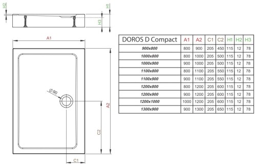 Brodzik prostokątny Radaway Doros D Compact 130x90