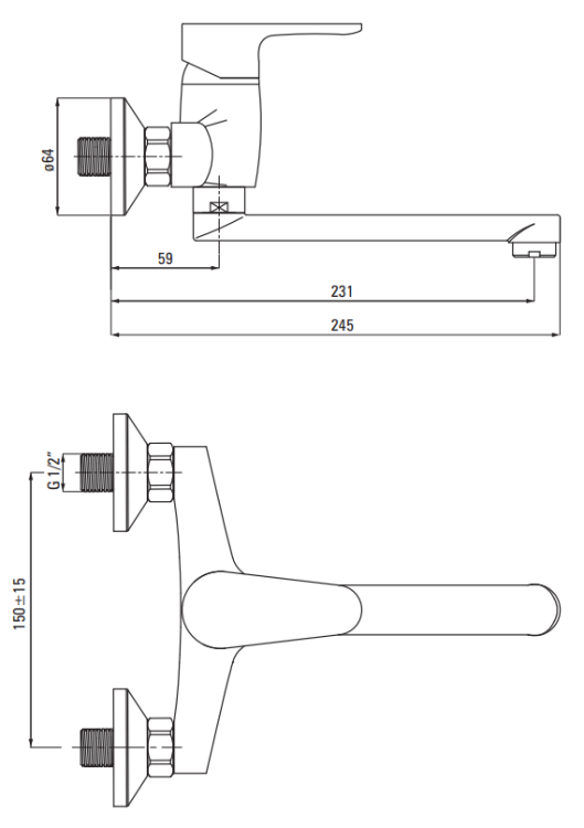 Bateria umywalkowa ścienna chrom Lemon Deante