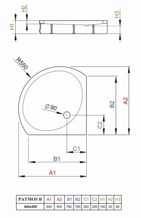 Brodzik półokrągły Radaway Patmos B 90x90x16x2