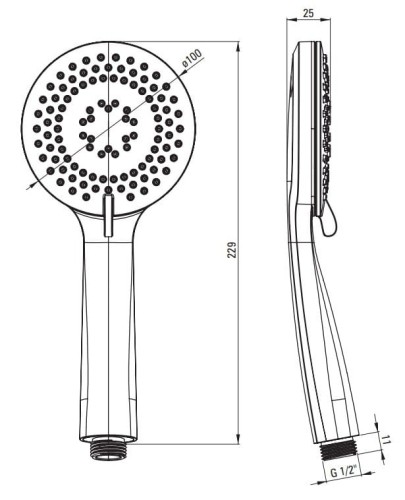 Słuchawka prysznicowa 3-funkcyjna stal szczotkowana Arnika Deante