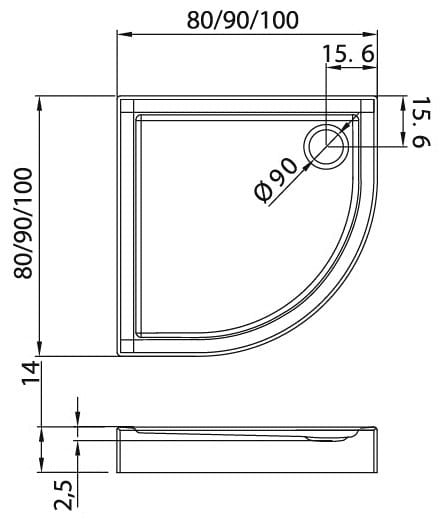 Brodzik półokrągły New Trendy Columbus 80x80x14