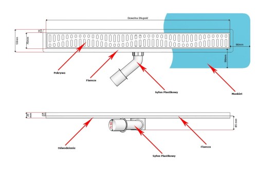 Odpływ liniowy z flanszą Kesmet 90 cm z rusztem Caro