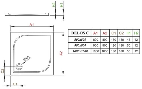Brodzik płytki kwadratowy Radaway Delos C 80x80x4,5x1,2
